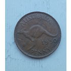 Австралия 1 пенни 1950 год кенгуру король Георг VI без надписи IND: IMP: точка после слова PENNY.