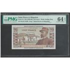 Сен-Пьер и Микелон 20 франков 1950 года. Тип Р-24. Состояние UNC! В слабе PMG 64