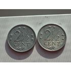 Сборный лот 2 1/2 центов Нидерландские Антильские острова. Лот состоит из 2-х монет. Монеты не чищены. 45241