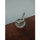 Винтаж, солонка, хрусталь, мельхиор с позолотой, СССР с ложечкой.