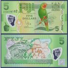 Фиджи, 5 долларов 2012 г, P-115a (FFA, полимер, номинация IBNS 2013, красногорлый украшенный лори), UNC