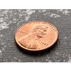 США. 1 цент 1983, б/б (без отметки монетного двора, Lincoln Cent). Брак, смещение. Торг.