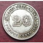 Серебро 0.600!  Сетлментс 20 центов, 1926-1935