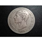 Испания 5 песет 1878 EM M Ag900