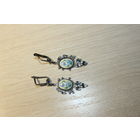 Мельхиоровые серьги с фарфоровыми вставками, времён СССР, клеймо МК 9 И.