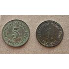 1 пфенниг 1909 GG, 5 пфеннигов 1914 г GG, сборный лот