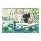 Открытка. Коты. Котики. Котята. Семья. Фауна, животные. Релакс, фен-шуй, белые кувшинки. Художник Анастасия Еременко (чистая)