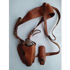 Кобура оперативная для скрытого ношения ПМ из натуральной кожи с футляром для доп. магазина. коричневая