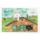 Открытка. Коты. Котики. Котята. Семья. Фауна, животные. Лето, дача, отдых, чтение, книга. Художник Анастасия Еременко (чистая)