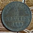Монета 1/2 крейцера 1863 год. Вюртемберг.