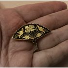 Брошь Веер Дамаскин Золотые птицы Шомпольная застёжка Испания 50-е