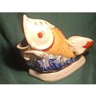 Фарфоровая статуэтка-салфетница, карандашница Рыба . СССР, Коростень