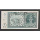 Чехословакия Богемия и Моравия 5 крон 1940 года. Перфорация. Тип P-4. Состояние UNC