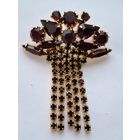 Брошь Jablonex.  Богемские гранаты. С подвесками. 60-е годы,  Чехословакия.