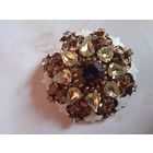 Брошь винтажная медовве стразы Чехословакия