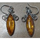 Серьги. СССР. Филигрань, янтарь