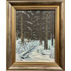 Риморович Э.Г "Зимой в лесу", 1997г. Холст, масло на картоне. Размер 53х26 см.