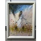 Картина девушка с велосипедом холст масло с рубля