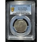 Германия 2 марки 1915 Саксен-Мейнинген Смерть Георга II PCGS MS66. Серебро