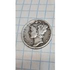 С 1 РУБЛЯ !  МОНЕТА  10 ЦЕНТОВ СЕРЕБРО США 1937 год