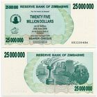Зимбабве. 25000000 / 25 000 000 долларов (образца 2008 года, P56, UNC)