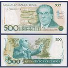 Бразилия, 500 крузадо 1986-1988 г, P-212d (памятная, 100-летие композитора Вилья Лобоса), UNC