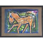 Акулов В.И "Любимая лошадка", 2024г.Бумага,акрил. Размер с паспарту 70х50 см.