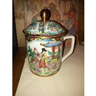 Кружка с крышкой старый Китай,ручная роспись.