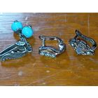 Серьги с камнемнями , потеряшки . На двух клеймо Италия на другой не разобрал , похоже на серебро .