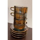 Кофейный набор (чашки с блюдцами) из цветного стекла с позолотой (СССР) для 4 персон.