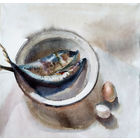 "Натюрморт с рыбой". Акварельная живопись.