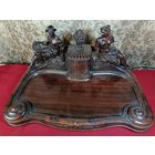 С рубля без мц. чернильница, старинный письменный набор. дерево. 40х28х20см. 3.2кг.