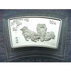 10 юаней Китай КНР 2006. Год Собаки. Лунный календарь. Веерная. Серебро 999, вес 31.1 грамм