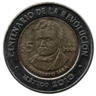 МЕКСИКАНСКИЕ СОЕДИНЁННЫЕ ШТАТЫ. 5 ПЕСО 2008. Эриберто Хара. Столетие революции. БИМЕТАЛЛ