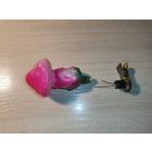 Ёлочная, стеклянная игрушка "Мухомор", на прищепке, времён СССР, длина 9 см.