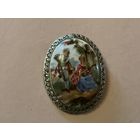 Брошь Свидание Лимож фарфор Ручная подрисовка марказиты Франция антик