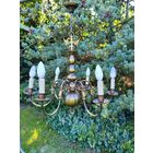 Латунная 6-рожковая Люстра, Винтаж, Европа XX век.