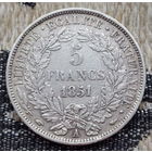 Франция 5 франков 1851 года, А. Париж. Серебро 900. Сторгуй за свою цену, предложи обмен! Y150