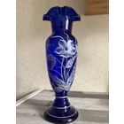 Ваза Чехословакия кобальт ручная роспись 1960-1990