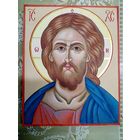 Рукописная икона "Иисус",  левкас, яичная темпера, золочение.  25х20см