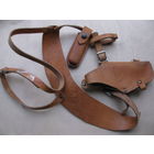 Кобура оперативная для скрытого ношения вертикальная из натуральной кожи ф. "Bullet" с футляром для доп. магазина. коричневая