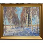 Козловский А.С "Зимняя прогулка", 1975 год. Картон, масло. Размер с рамой 56,5х47 см.