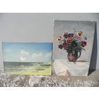 Картина пейзаж и натюрморт,репродукции на ткани и картоне 70-е г.С рубля.