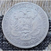 Венесуэла 5 боливар 1921 года. Герб. Серебро! Сторгуй за свою цену, предложи обмен! Y180