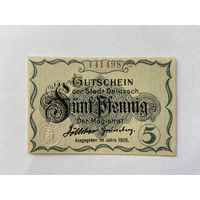 Нотгельд 5 пфеннигов Делицх. Веймарская республика - 1602