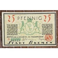 Нотгельд 25 пфеннигов 1921 год. Бремен,. Веймарская республика