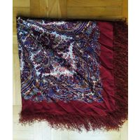 ПАВЛОВСКИЙ ПОСАД - 100% ШЕРСТЬ - ПЛАТОК С ШЕЛКОВОЙ БАХРОМОЙ