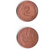 2 пфеннига Германия 1980 года(G)