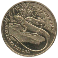 Республика Польша (III Речь Посполитая). 2 злотых 2009. Всемирная природа. Фауна. Ящерица.