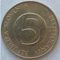Словения 5 толларов 1992 г.